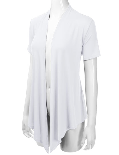 Women's Basic Solid Short Sleeve Open Drape Front Jersey Cardigan (S-3XL)