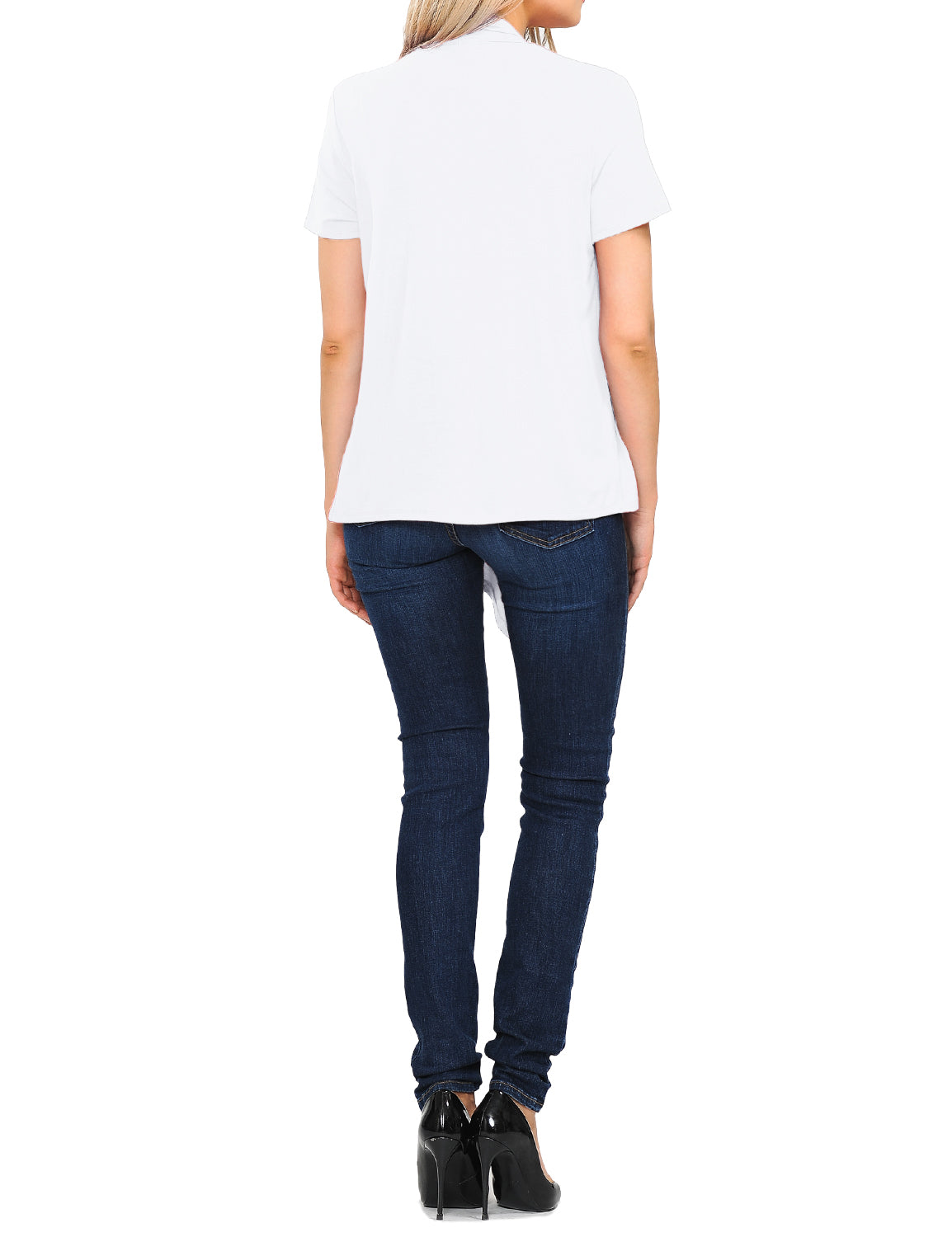 Women's Basic Solid Short Sleeve Open Drape Front Jersey Cardigan (S-3XL)