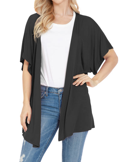 Women's Kimono Style Short Sleeve Open Front Loose Fit Cardigan (S-3XL)