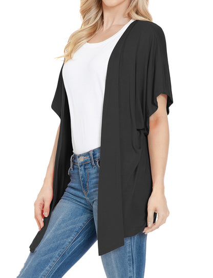 Women's Kimono Style Short Sleeve Open Front Loose Fit Cardigan (S-3XL)