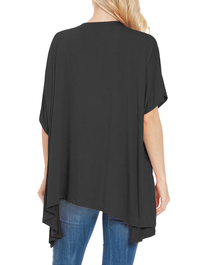 Women's Kimono Style Short Sleeve Open Front Loose Fit Cardigan (S-3XL)