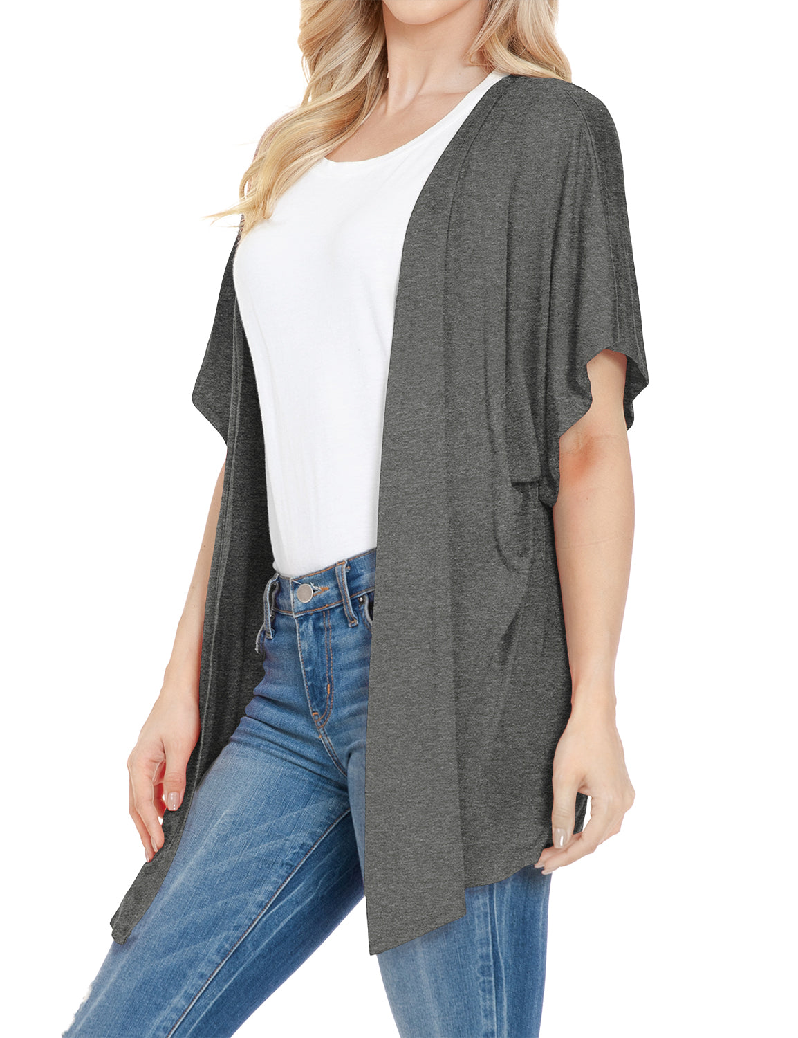 Women's Kimono Style Short Sleeve Open Front Loose Fit Cardigan (S-3XL)