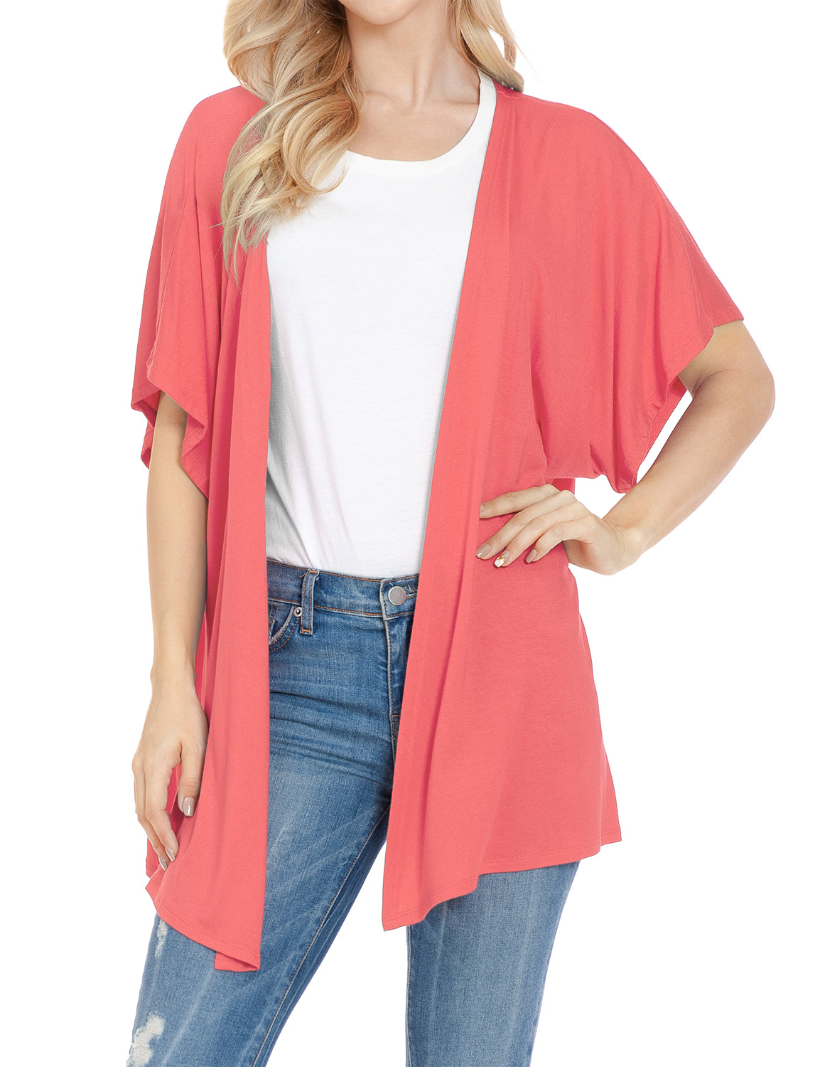 Women's Kimono Style Short Sleeve Open Front Loose Fit Cardigan (S-3XL)