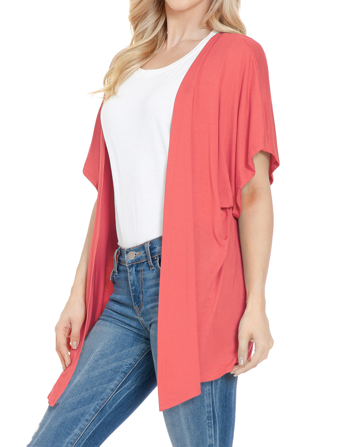 Women's Kimono Style Short Sleeve Open Front Loose Fit Cardigan (S-3XL)