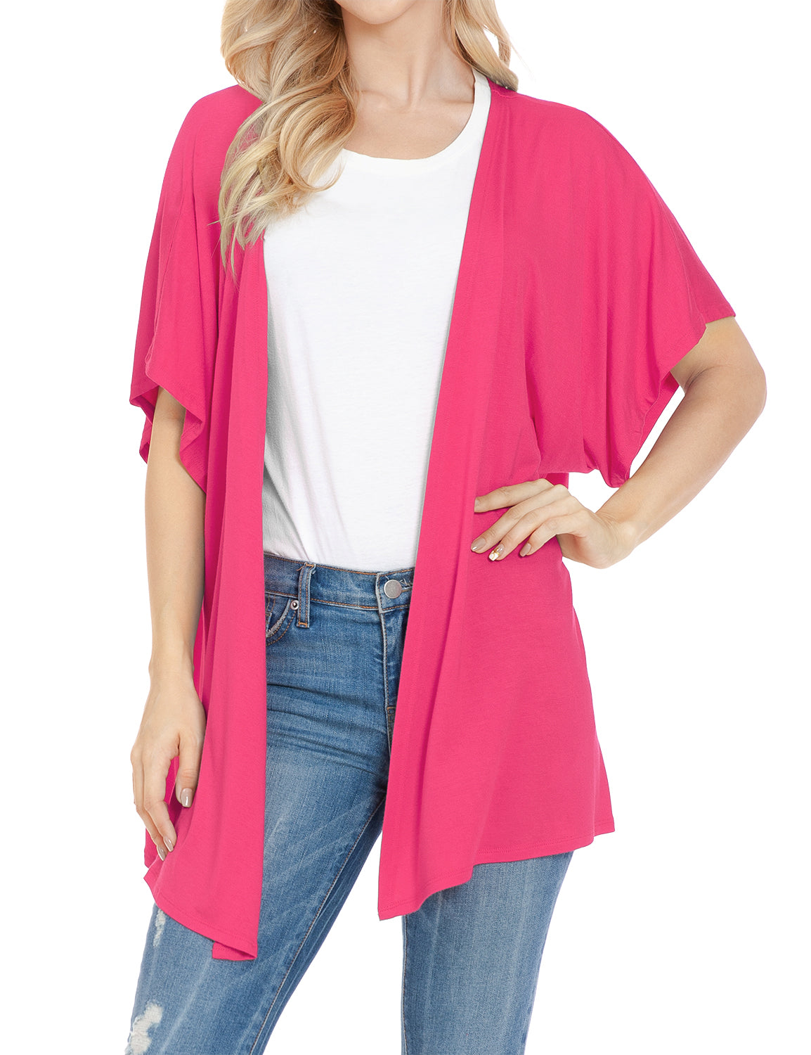 Women's Kimono Style Short Sleeve Open Front Loose Fit Cardigan (S-3XL)