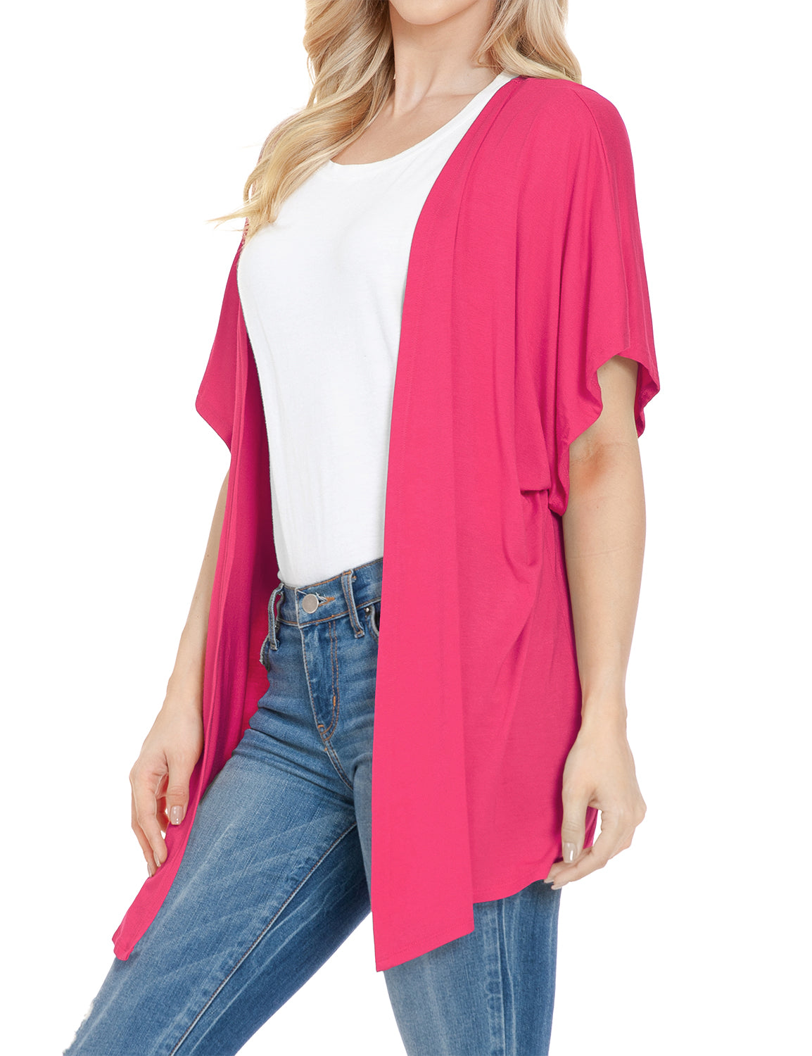 Women's Kimono Style Short Sleeve Open Front Loose Fit Cardigan (S-3XL)