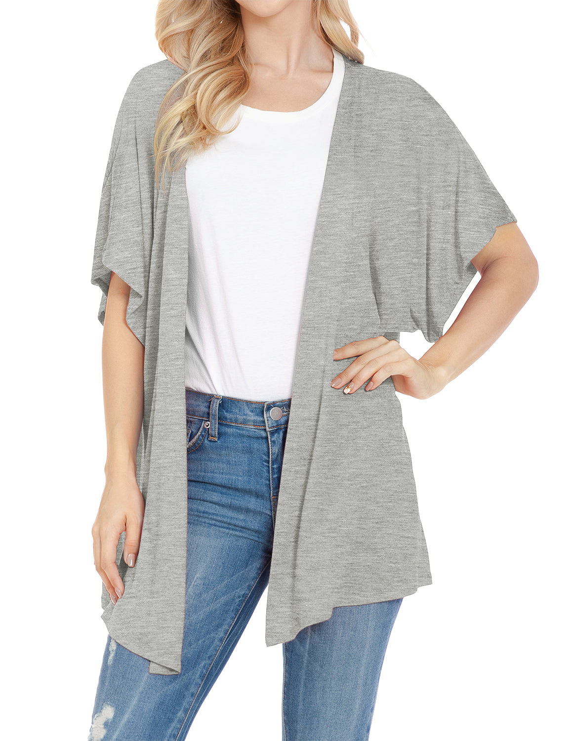 Women's Kimono Style Short Sleeve Open Front Loose Fit Cardigan (S-3XL)