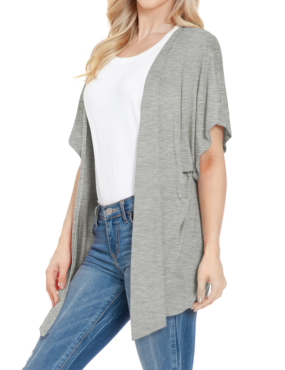 Women's Kimono Style Short Sleeve Open Front Loose Fit Cardigan (S-3XL)