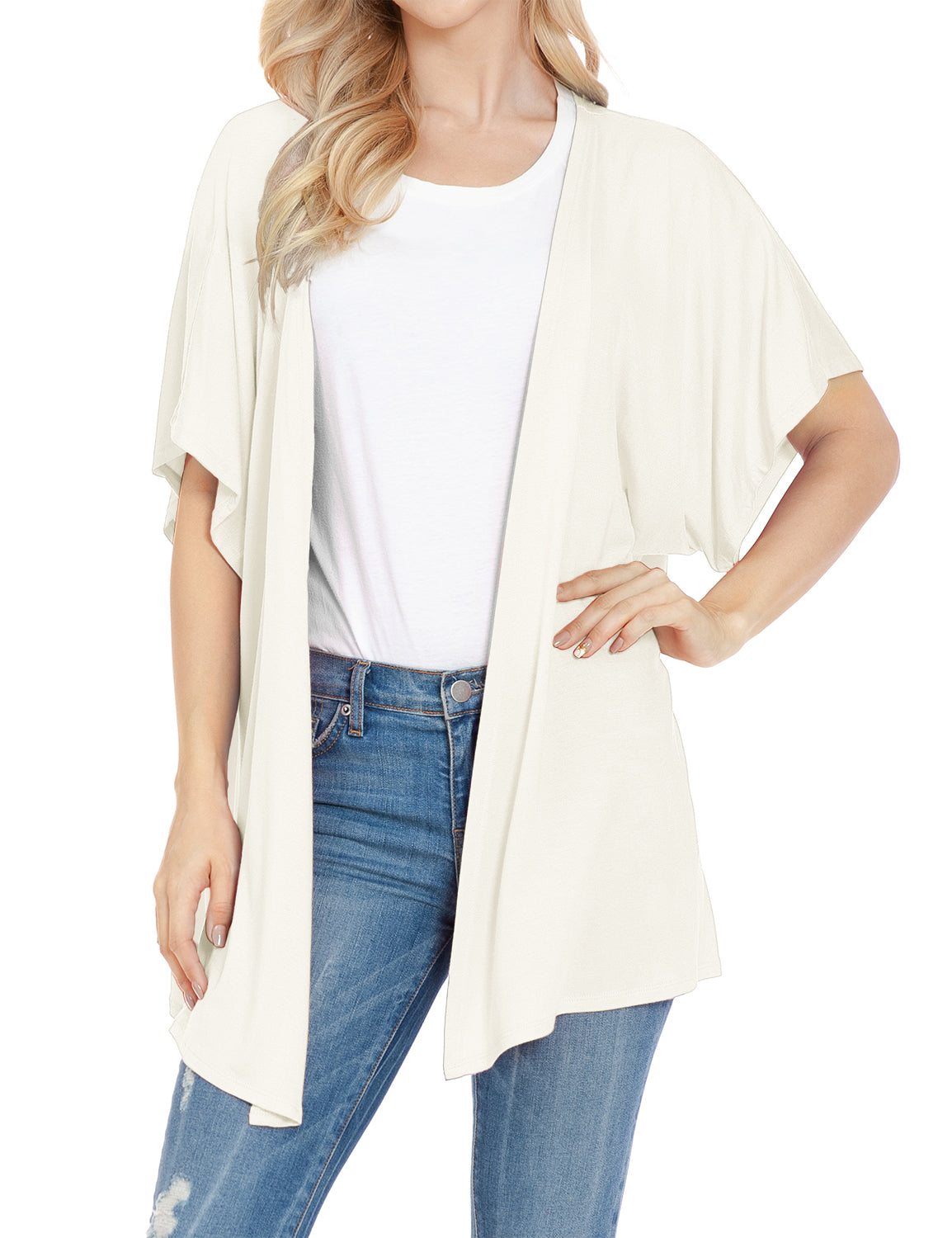 Women's Kimono Style Short Sleeve Open Front Loose Fit Cardigan (S-3XL)