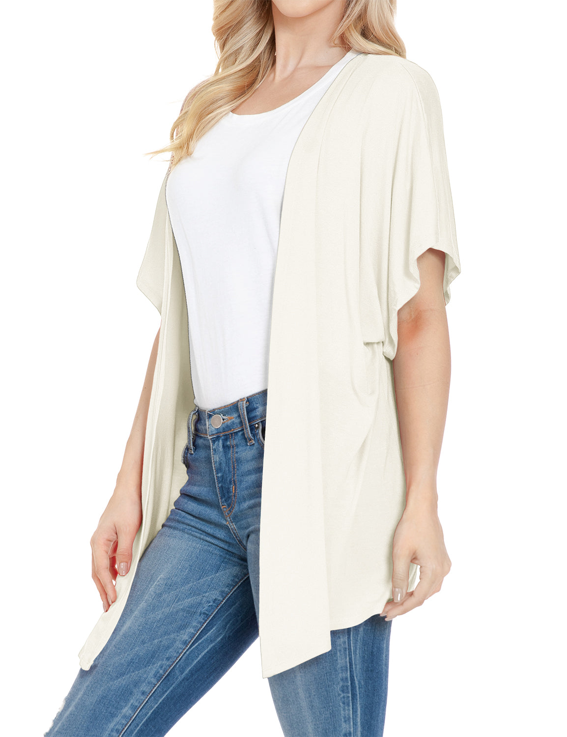 Women's Kimono Style Short Sleeve Open Front Loose Fit Cardigan (S-3XL)