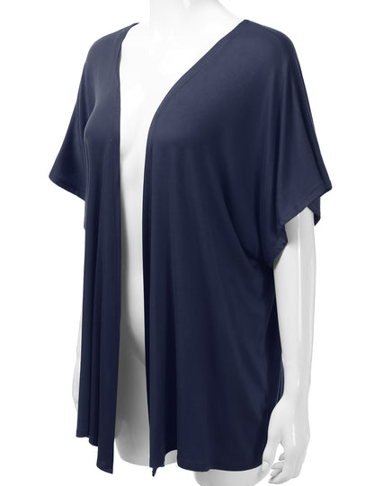 Women's Kimono Style Short Sleeve Open Front Loose Fit Cardigan (S-3XL)