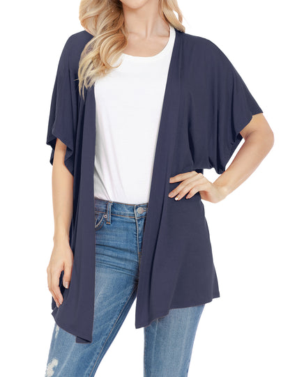 Women's Kimono Style Short Sleeve Open Front Loose Fit Cardigan (S-3XL)