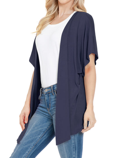 Women's Kimono Style Short Sleeve Open Front Loose Fit Cardigan (S-3XL)
