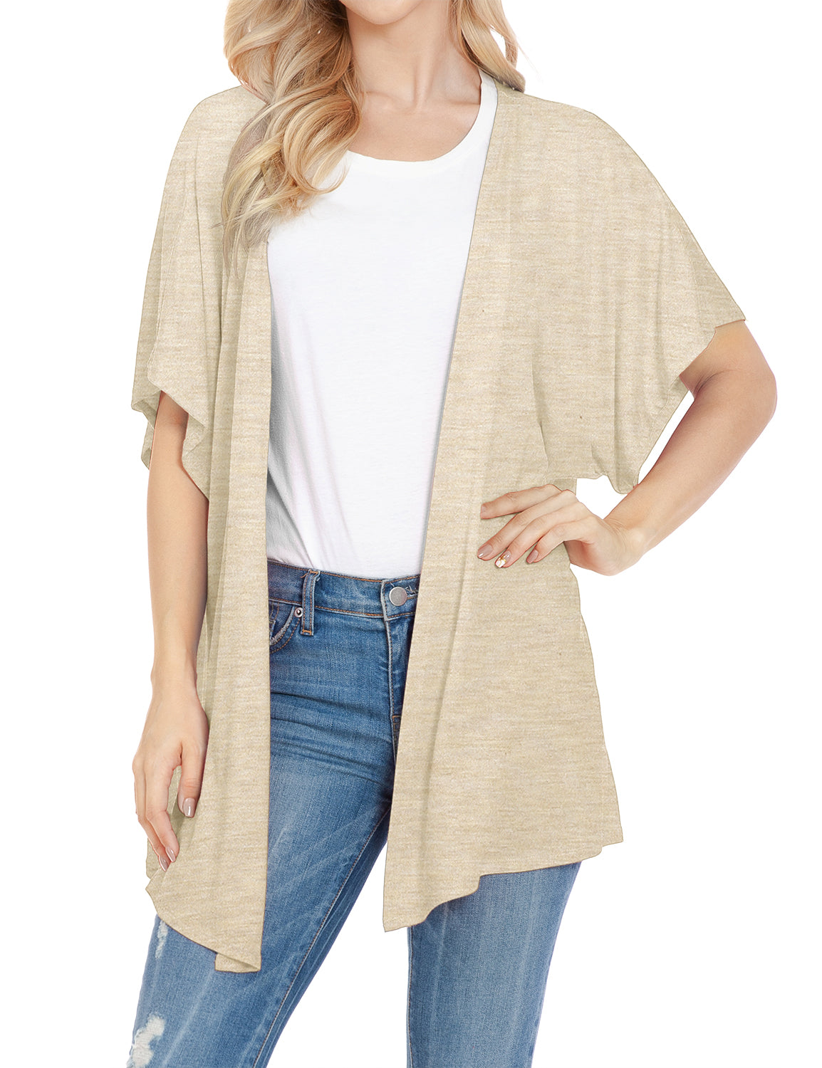 Women's Kimono Style Short Sleeve Open Front Loose Fit Cardigan (S-3XL)