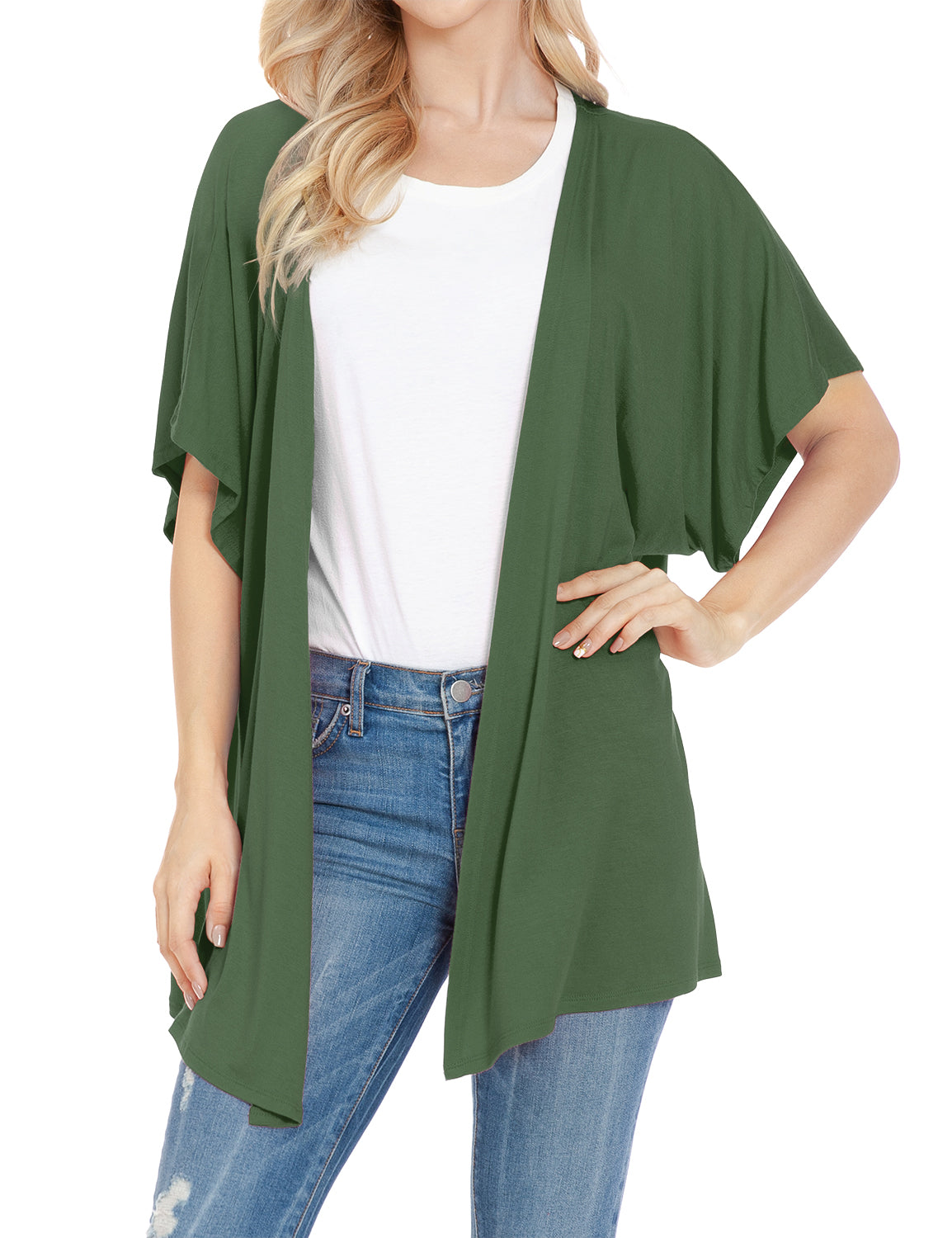 Women's Kimono Style Short Sleeve Open Front Loose Fit Cardigan (S-3XL)