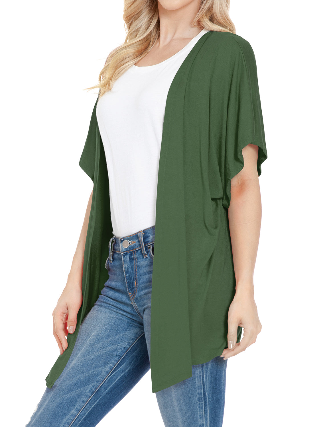 Women's Kimono Style Short Sleeve Open Front Loose Fit Cardigan (S-3XL)