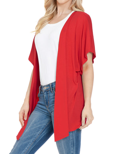 Women's Kimono Style Short Sleeve Open Front Loose Fit Cardigan (S-3XL)