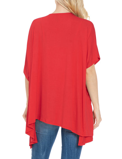 Women's Kimono Style Short Sleeve Open Front Loose Fit Cardigan (S-3XL)