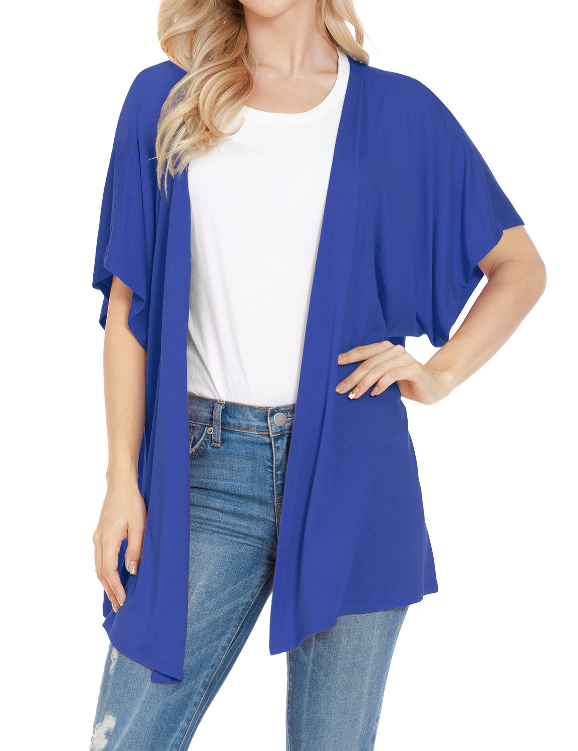Women's Kimono Style Short Sleeve Open Front Loose Fit Cardigan (S-3XL)