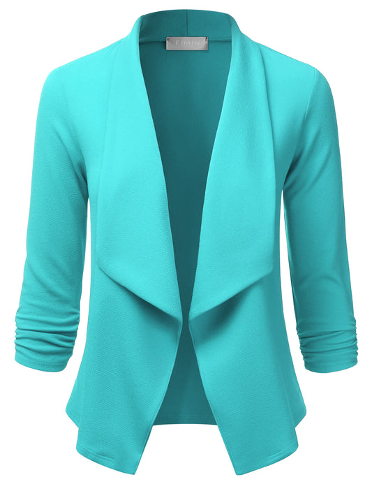 Women's 3/4 Sleeve Blazer Open Front Office Work Cardigan Jacket (S-3XL)