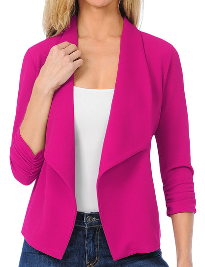 Women's 3/4 Sleeve Blazer Open Front Office Work Cardigan Jacket (S-3XL)