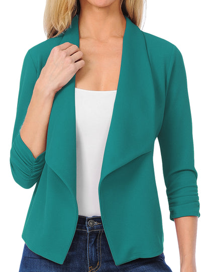 Women's 3/4 Sleeve Blazer Open Front Office Work Cardigan Jacket (S-3XL)