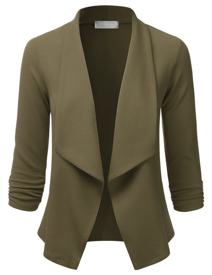 Women's 3/4 Sleeve Blazer Open Front Office Work Cardigan Jacket (S-3XL)