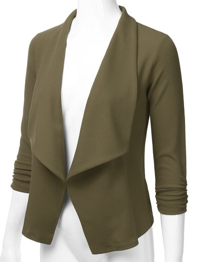 Women's 3/4 Sleeve Blazer Open Front Office Work Cardigan Jacket (S-3XL)