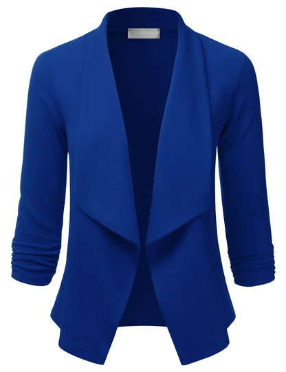 Women's 3/4 Sleeve Blazer Open Front Office Work Cardigan Jacket (S-3XL)