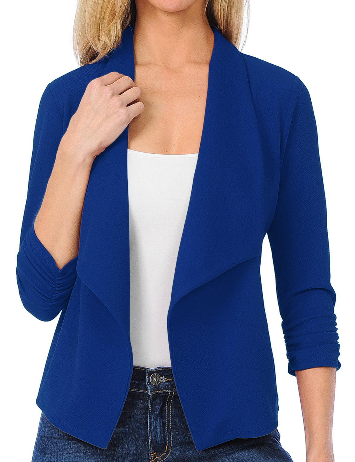 Women's 3/4 Sleeve Blazer Open Front Office Work Cardigan Jacket (S-3XL)