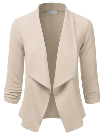Women's 3/4 Sleeve Blazer Open Front Office Work Cardigan Jacket (S-3XL)