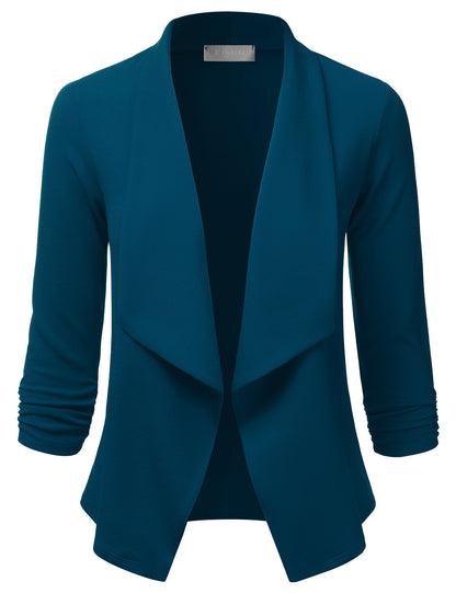 Women's 3/4 Sleeve Blazer Open Front Office Work Cardigan Jacket (S-3XL)