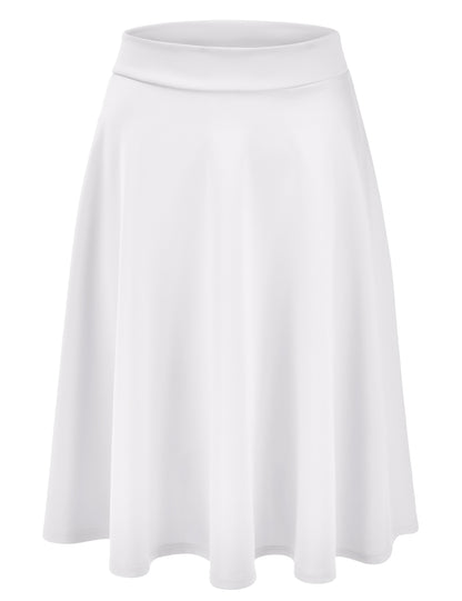 Women's Basic Versatile Stretchy Flared Casual Midi Skater Skirt (S-3XL)