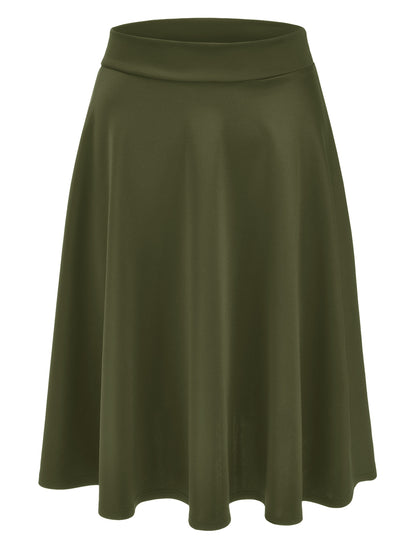 Women's Basic Versatile Stretchy Flared Casual Midi Skater Skirt (S-3XL)