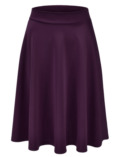Women's Basic Versatile Stretchy Flared Casual Midi Skater Skirt (S-3XL)