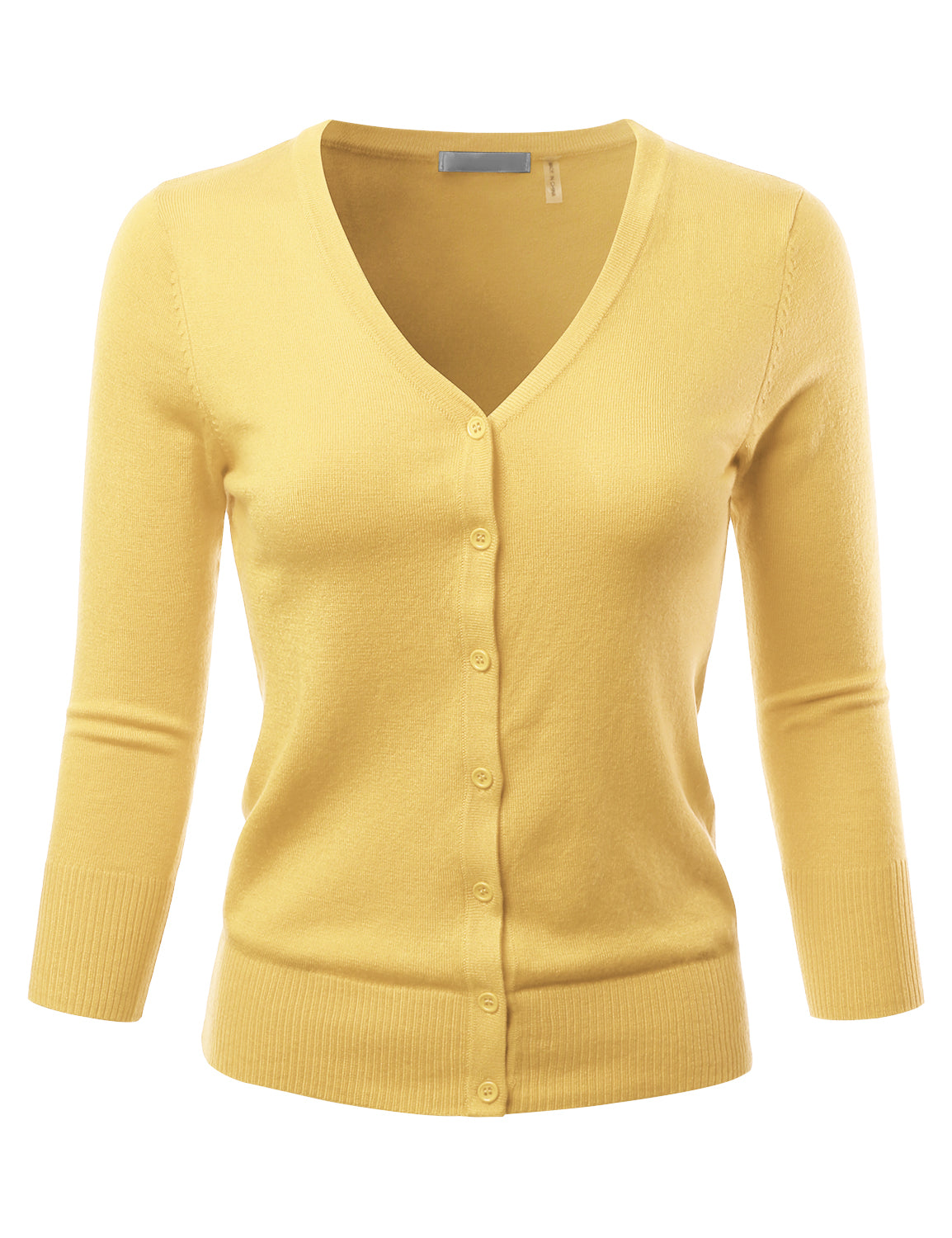 Women's 3/4 Sleeve V-Neck Button Down Stretch Knit Cardigan Sweater (S-3X)