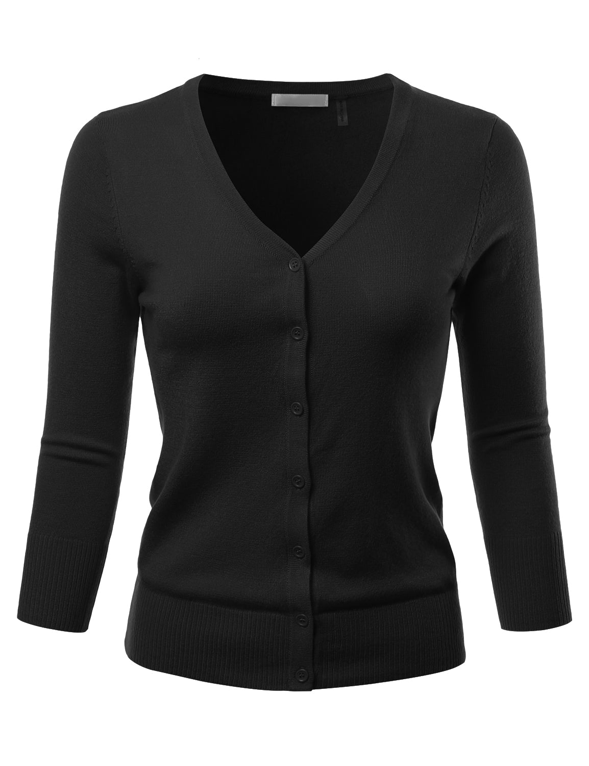 Women's 3/4 Sleeve V-Neck Button Down Stretch Knit Cardigan Sweater (S-3X)