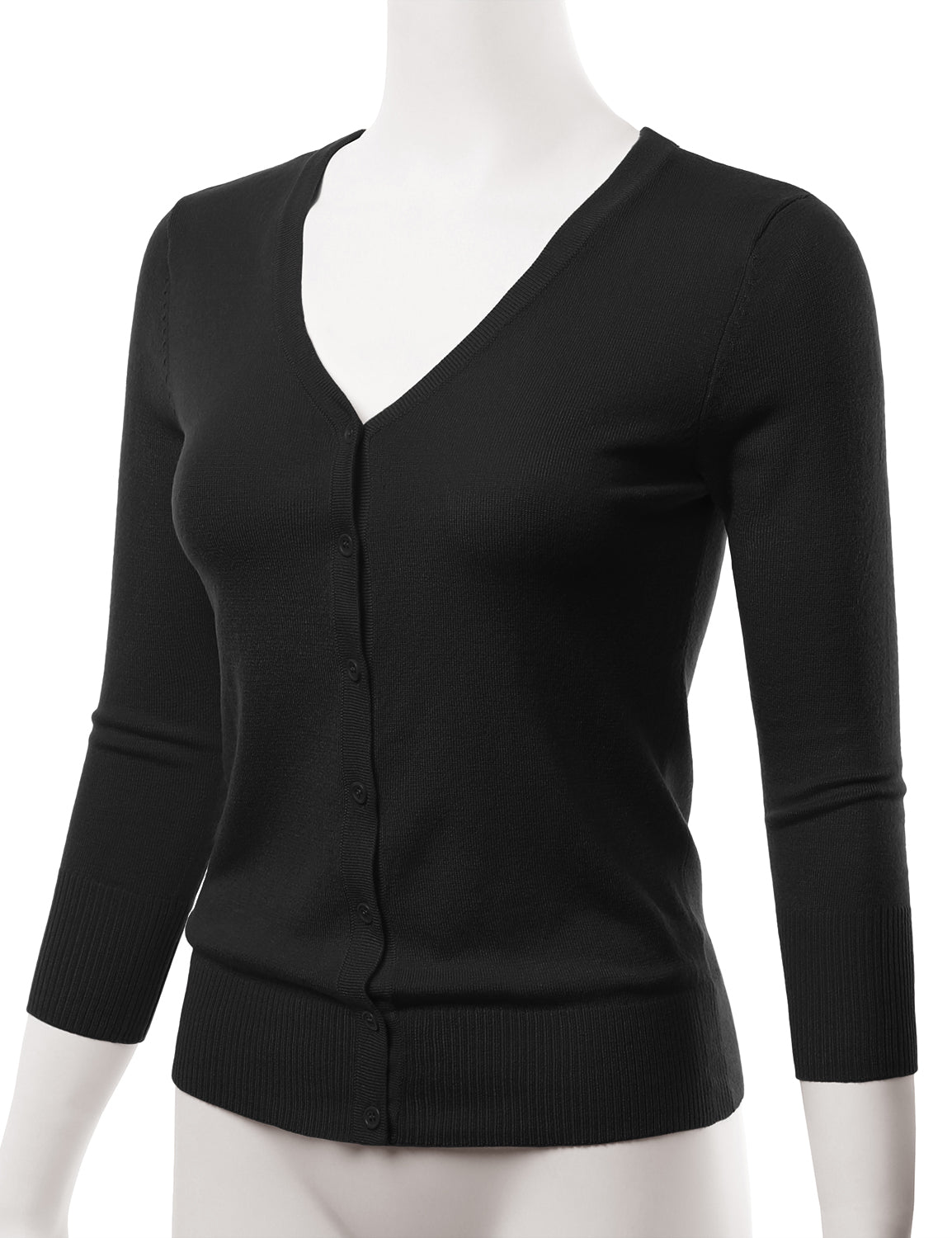 Women's 3/4 Sleeve V-Neck Button Down Stretch Knit Cardigan Sweater (S-3X)