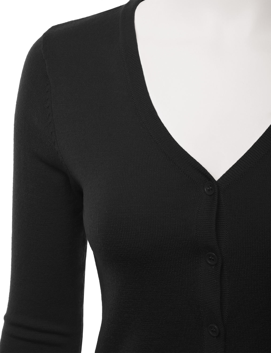 Women's 3/4 Sleeve V-Neck Button Down Stretch Knit Cardigan Sweater (S-3X)