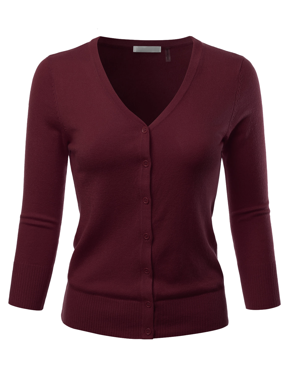 Women's 3/4 Sleeve V-Neck Button Down Stretch Knit Cardigan Sweater (S-3X)