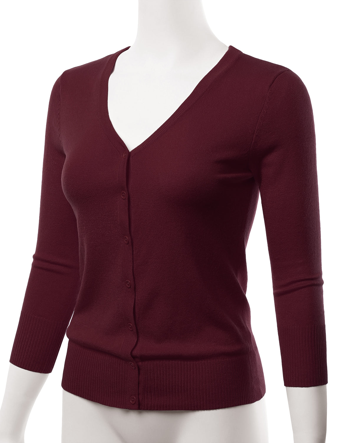Women's 3/4 Sleeve V-Neck Button Down Stretch Knit Cardigan Sweater (S-3X)