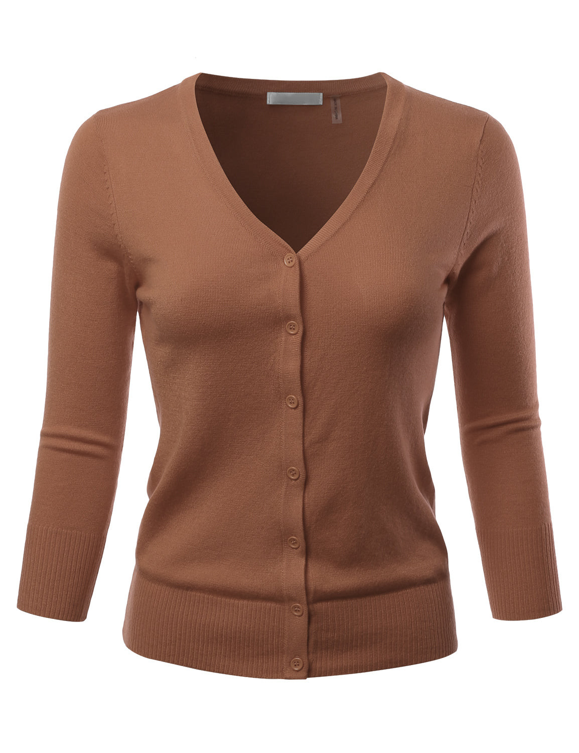 Women's 3/4 Sleeve V-Neck Button Down Stretch Knit Cardigan Sweater (S-3X)