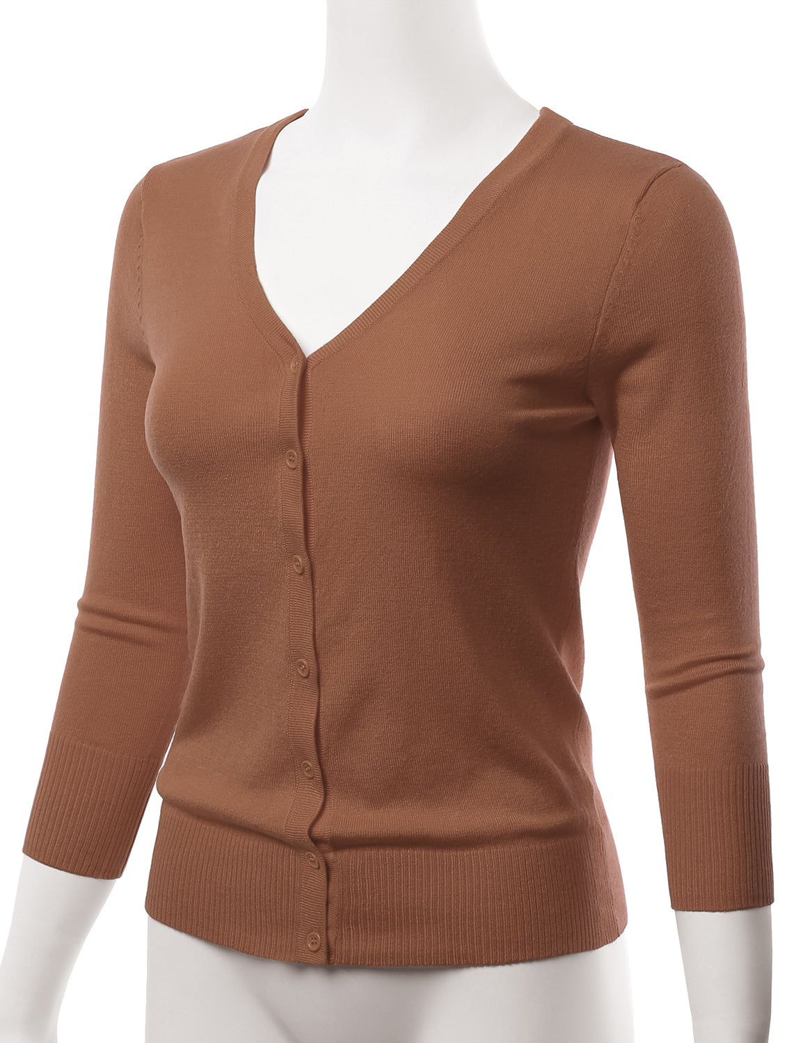 Women's 3/4 Sleeve V-Neck Button Down Stretch Knit Cardigan Sweater (S-3X)