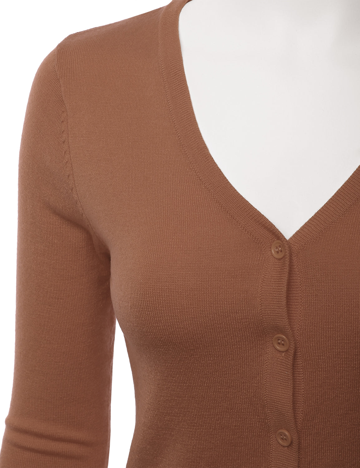 Women's 3/4 Sleeve V-Neck Button Down Stretch Knit Cardigan Sweater (S-3X)