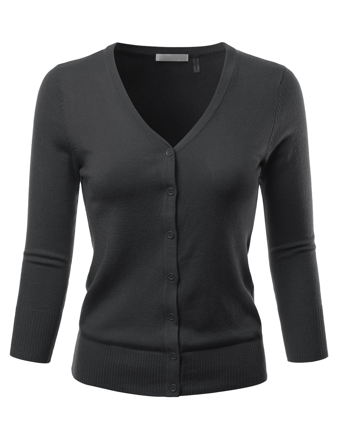 Women's 3/4 Sleeve V-Neck Button Down Stretch Knit Cardigan Sweater (S-3X)