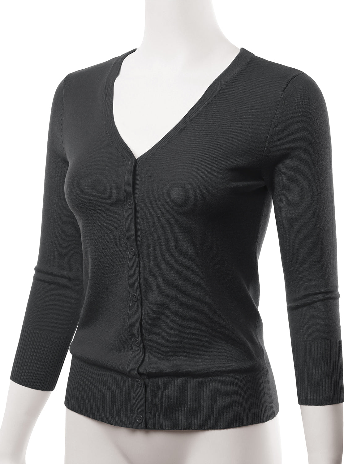 Women's 3/4 Sleeve V-Neck Button Down Stretch Knit Cardigan Sweater (S-3X)