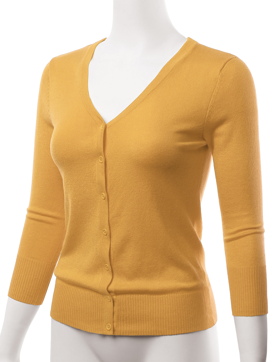 Women's 3/4 Sleeve V-Neck Button Down Stretch Knit Cardigan Sweater (S-3X)