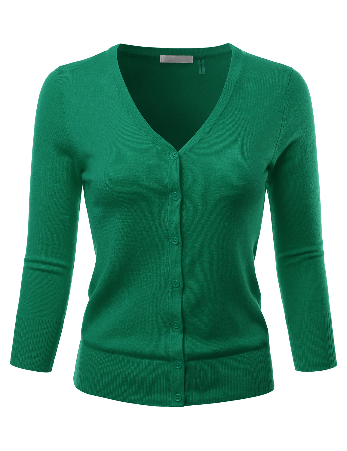 Women's 3/4 Sleeve V-Neck Button Down Stretch Knit Cardigan Sweater (S-3X)