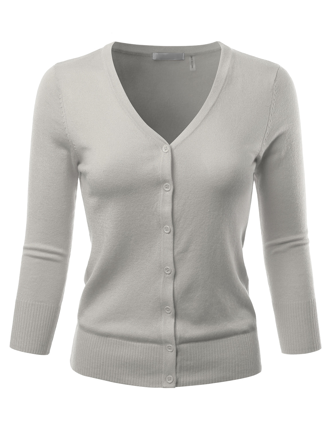 Women's 3/4 Sleeve V-Neck Button Down Stretch Knit Cardigan Sweater (S-3X)