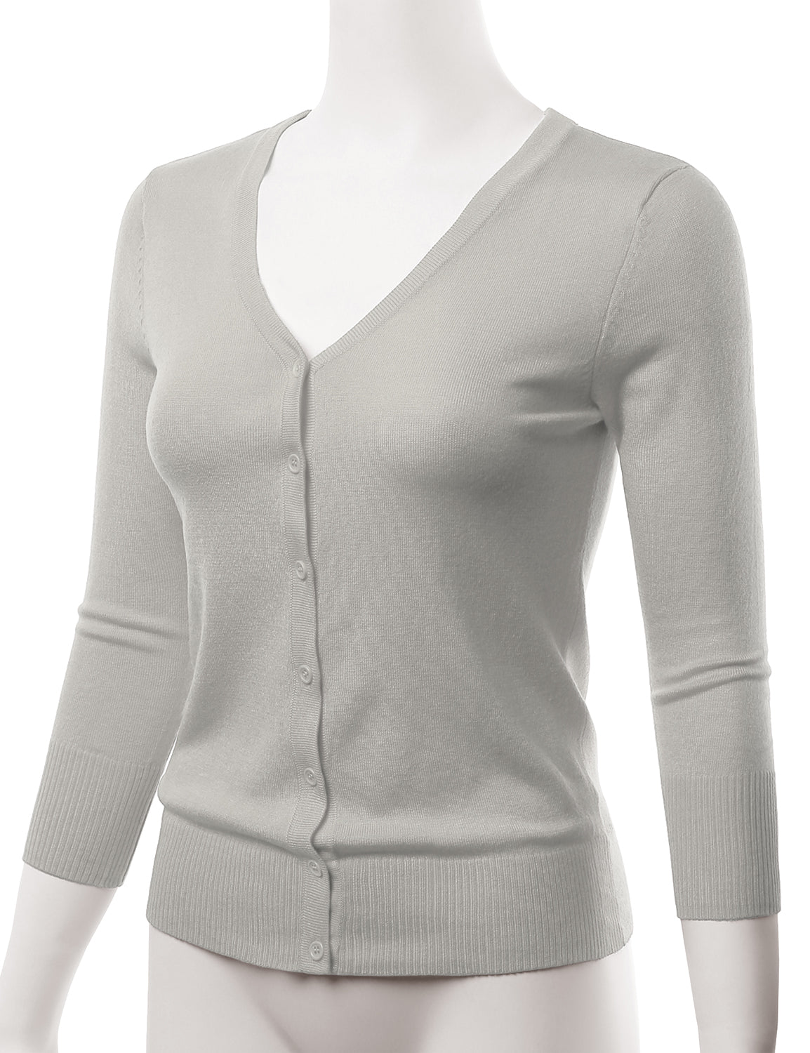 Women's 3/4 Sleeve V-Neck Button Down Stretch Knit Cardigan Sweater (S-3X)